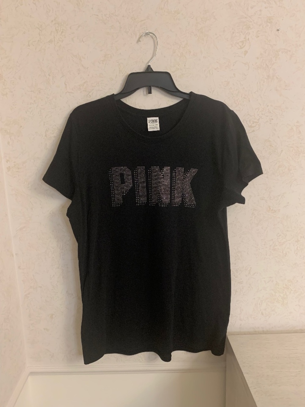 PINK black glitter T-shirt, size XL